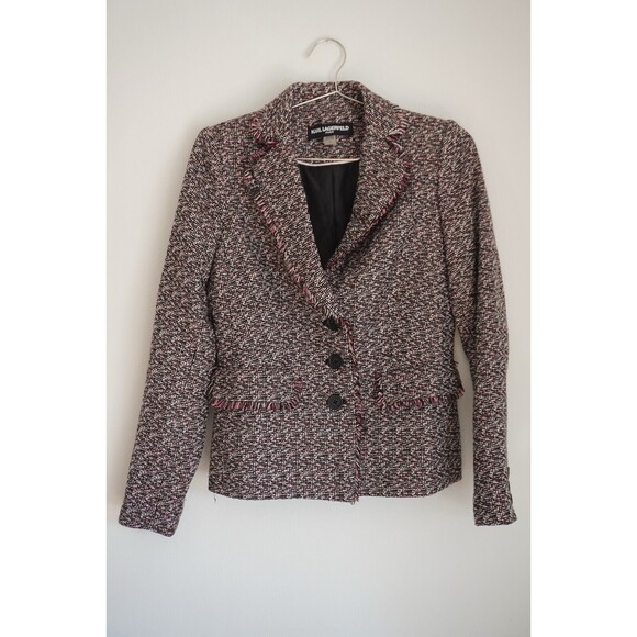 Karl Lagerfeld Paris Womens Blazer Purple/Pink Tweed Sz 2 Lined Button Jacket - Picture 1 of 6